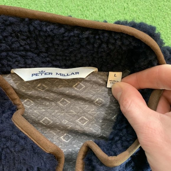 Peter Millar Mountainside Sherpa Vest 2-Way Full Zip Navy Blue Size Large - Picture 6 of 7